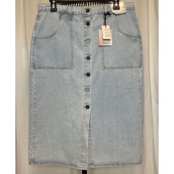 Happily Grey Dresses & Skirts - Happily Grey Button Midi Denim Skirt Patch Pockets Size 11 / 29 NWT!